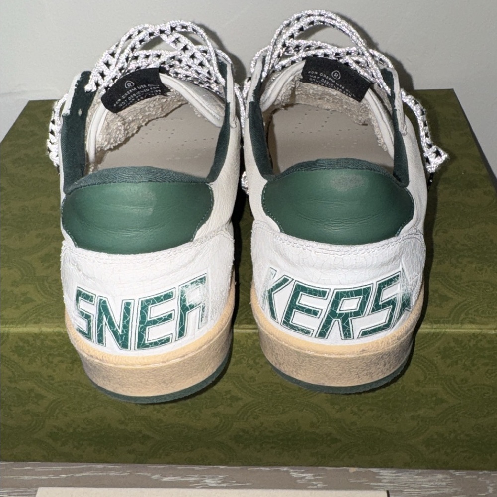 Men's Ball Star in white nappa leather with green leather star - Picture 3 of 7
